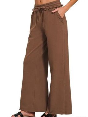 Zenana Fleece Exposed Seam Wide Leg Sweatpants